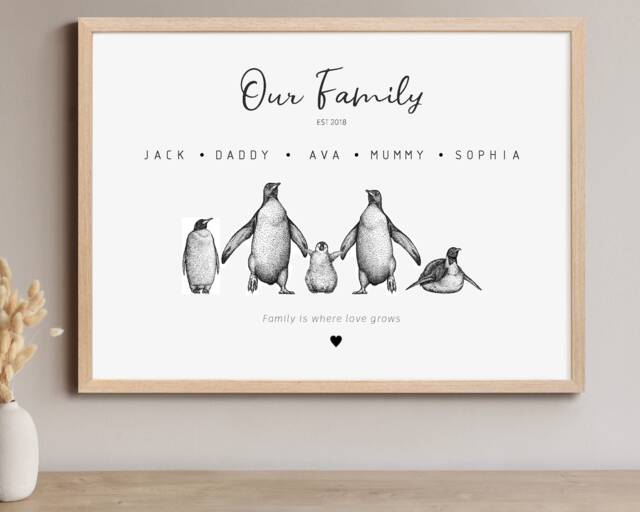 Personalised Penguin Family Print, Our Gift, Birthday Christmas - image 1