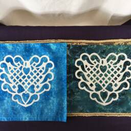 One Hand Cut Quilt Square Wall Hanging. Finished Fabric Lining Fused Cutwork Heart Design By Linda Pool Hanging, Color Choice - thumbnail 1