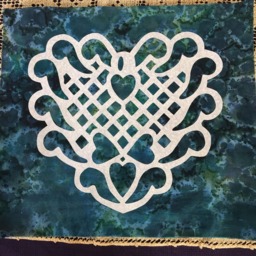 One Hand Cut Quilt Square Wall Hanging. Finished Fabric Lining Fused Cutwork Heart Design By Linda Pool Hanging, Color Choice - thumbnail 2