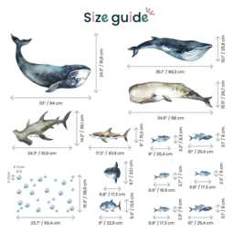 Ocean Animals Wall Decals Peel & Stick - Watercolor Whales, Sharks Nursery Sea Life Stickers - thumbnail 3