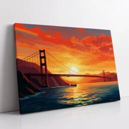 San Francisco Bay Golden Gate Bridge Sunset Abstract Modern Painting Wall Art Framed Canvas Poster Print Home/Office Room Decor, Gifts - thumbnail 2