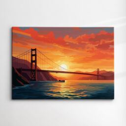 San Francisco Bay Golden Gate Bridge Sunset Abstract Modern Painting Wall Art Framed Canvas Poster Print Home/Office Room Decor, Gifts - thumbnail 3