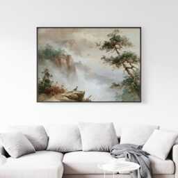 Misty Cliff Poster, Pine Mountain Print, Nature Wall Art, Paper - thumbnail 3