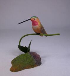 Rufous Hummingbird Hand Carved Wooden Bird
