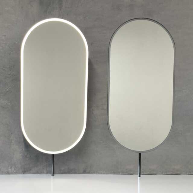 Set Of Two Capsula Illuminated Countertop Mirrors With Blackened Metal Frame - image 1