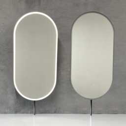 Set Of Two Capsula Illuminated Countertop Mirrors With Blackened Metal Frame