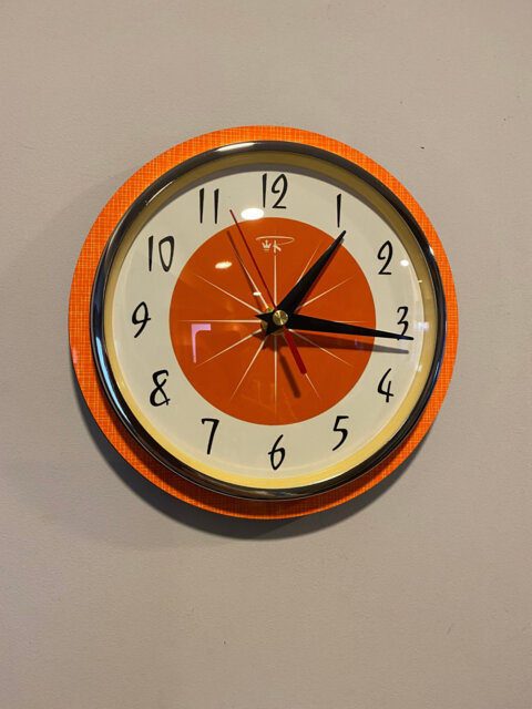 Mid Century Atomic Jetsons Style Wall Clock in In Neon Tangerine - image 1