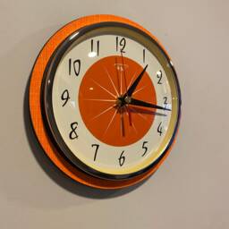 Mid Century Atomic Jetsons Style Wall Clock in In Neon Tangerine - thumbnail 2
