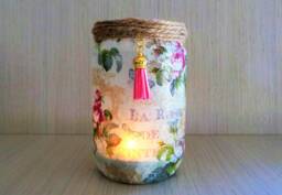 French Rose Decoupage Light Up Jar Vintage Floral Vase