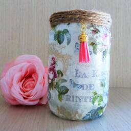 French Rose Decoupage Light Up Jar Vintage Floral Vase - thumbnail 4