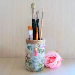 French Rose Decoupage Light Up Jar Vintage Floral Vase - thumbnail 3