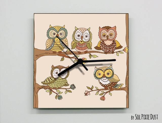Cute Owls in A Tree Wall Clock - Kids Nursery Room, Teens Baby Room - image 1