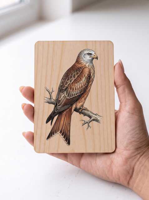 Red Kite Art Print - Vintage Illustration Bird Of Prey Pine Wooden Postcard Wall Gift - image 1