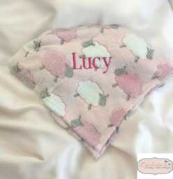 Personalised New Born Baby Blanket, Micro Fleece Embroidered Name, Pink White Sheep Girl Gifts For Babies - thumbnail 1