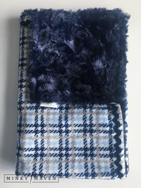 Gone Plaid Minky Baby Blanket - Navy, Light Blue, Gray, & White - image 1