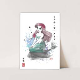 Anime Ariel Art Print Sumi-E Japanese Ink Brush Fanart - thumbnail 1