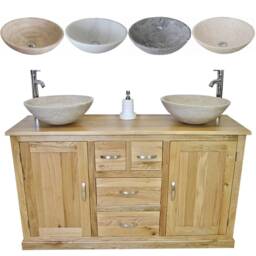 Solid Oak Bathroom Vanity Unit Cabinet Marble Travertine Bowl Basin Tap Plug 603Sbcx2 - thumbnail 2