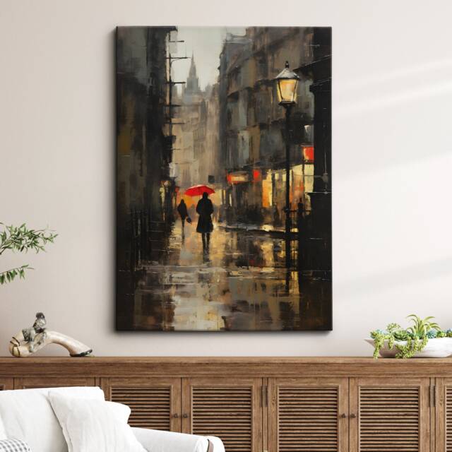 London Rainy Road Street UK Retro Vintage Abstract Oil Modern Painting Wall Art Framed Canvas Poster Print Home Living Room Decor Gifts - image 1