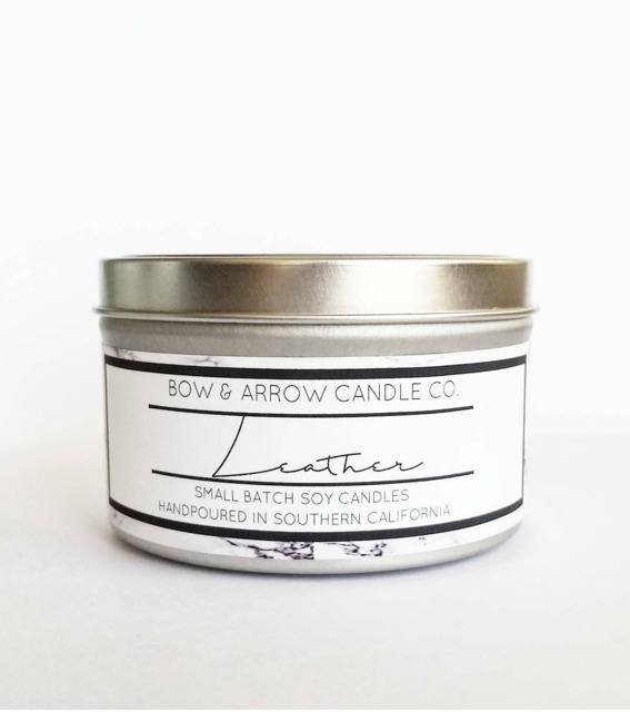 8 Oz Natural Soy Candle Leather Scented - Tin Candles Masculine - image 1