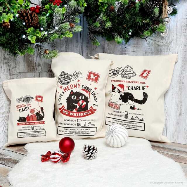 Personalised Christmas Stocking For Cats, Custom Santa Sack Pets, Cat Lover Gifts, Treats & Toys New Kitten Presents - image 1