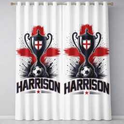 Personalised Name England Flag Curtains Football Trophy Supporter Decor St Georges Cross Sports Match Fan Bedroom Window Drapes Gift For Him - thumbnail 2