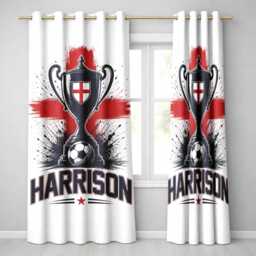 Personalised Name England Flag Curtains Football Trophy Supporter Decor St Georges Cross Sports Match Fan Bedroom Window Drapes Gift For Him - thumbnail 1