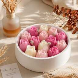 Luxury Rose Tulip Flower Candle Bowl - Handmade Soy Wax Floral Candles Gift Set Unique Home Decor Scented Garden - thumbnail 3