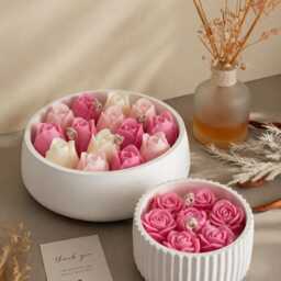 Luxury Rose Tulip Flower Candle Bowl - Handmade Soy Wax Floral Candles Gift Set Unique Home Decor Scented Garden - thumbnail 2