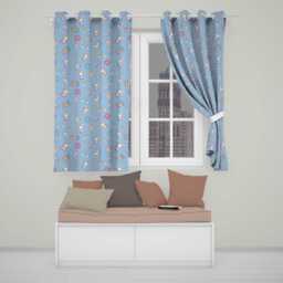 Cute Rainbow Bunny Flower Egg Pastel Kawaii Blue Background Seamless Pattern Readymade Eyelet Ring Top Thermal 100% Blackout Curtains - thumbnail 1