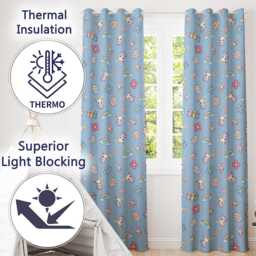 Cute Rainbow Bunny Flower Egg Pastel Kawaii Blue Background Seamless Pattern Readymade Eyelet Ring Top Thermal 100% Blackout Curtains - thumbnail 3