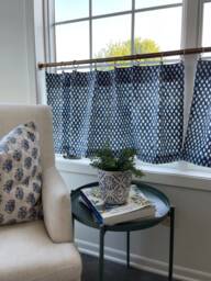 Gem Block Print Pattern Cotton Linen Texture Cafe Curtains , Tier Curtains, Kitchen Bathroom Window Treatments - thumbnail 1