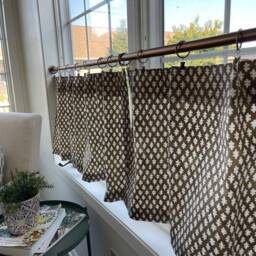 Gem Block Print Pattern Cotton Linen Texture Cafe Curtains , Tier Curtains, Kitchen Bathroom Window Treatments - thumbnail 3