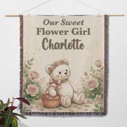 Personalized Flower Girl Blanket, Teddy Bear Keepsake, Custom Name Classic Watercolor Throw, Proposal Gift - thumbnail 2