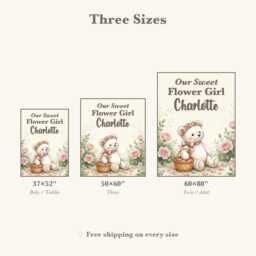 Personalized Flower Girl Blanket, Teddy Bear Keepsake, Custom Name Classic Watercolor Throw, Proposal Gift - thumbnail 4