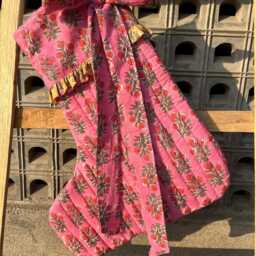 Handmade Quilted Christmas Stocking Pink Floral Block Print Cotton Xmas Decor - thumbnail 4