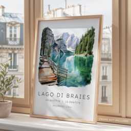 Dolomites Travel Print, Italian Lakes, Lago Di Braies Poster, Italy Hiking, Wall Prints, Decor - thumbnail 3