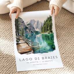 Dolomites Travel Print, Italian Lakes, Lago Di Braies Poster, Italy Hiking, Wall Prints, Decor - thumbnail 2