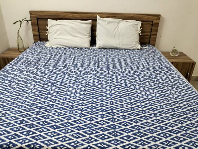 "Hand Block Print Cotton Bed Sheet Indian Ikat Bedding - 90""x108" - image 1