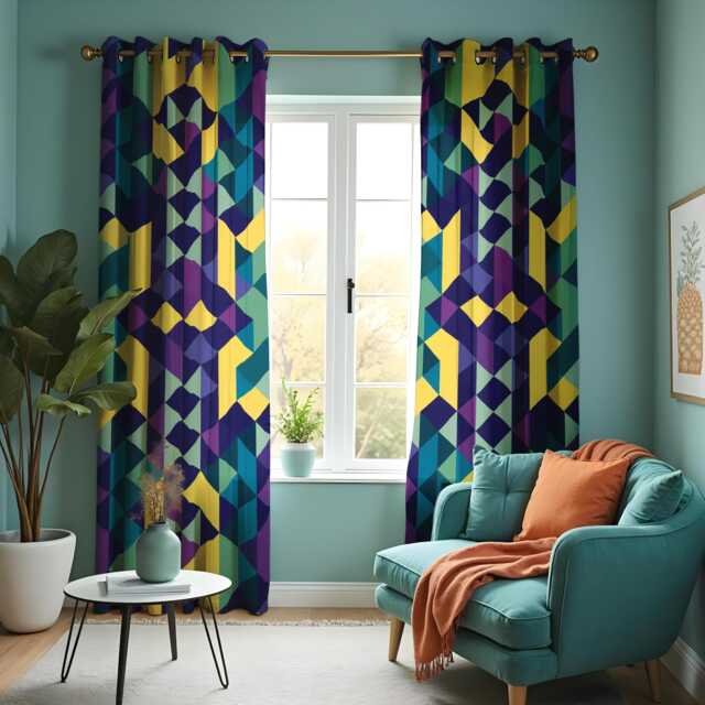 Bold Geometric Curtains, Colorful Mid Century Modern Drapes, Abstract Pattern Window Panels, Made To Measure Treatments - image 1