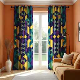 Bold Geometric Curtains, Colorful Mid Century Modern Drapes, Abstract Pattern Window Panels, Made To Measure Treatments - thumbnail 2