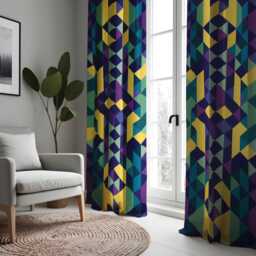 Bold Geometric Curtains, Colorful Mid Century Modern Drapes, Abstract Pattern Window Panels, Made To Measure Treatments - thumbnail 3