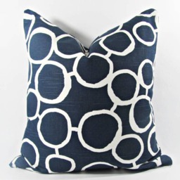 "Navy Blue Geometric Decorative Pillow Cover. & White. 16"" X 16" - thumbnail 2