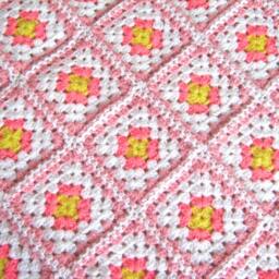 Handmade Granny Square Crochet Baby Blanket, Pink White Yellow - thumbnail 3