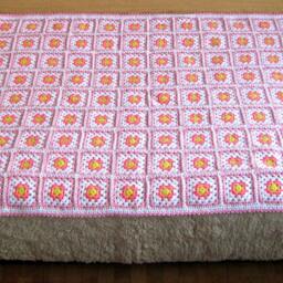 Handmade Granny Square Crochet Baby Blanket, Pink White Yellow - thumbnail 2