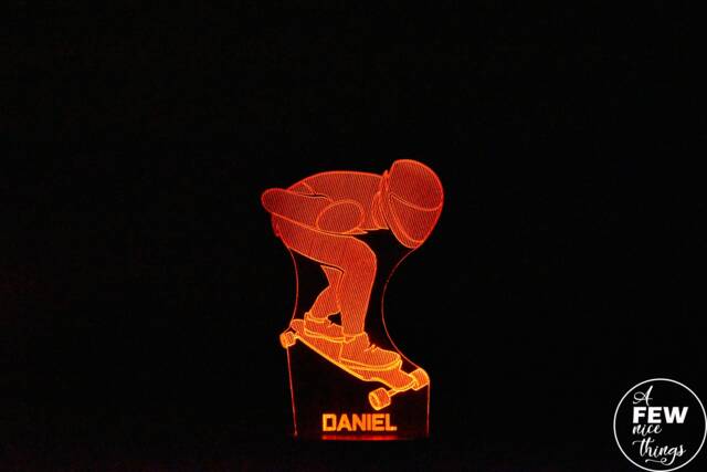 Personalised Skateboarder Led Night Light Engraved Skating Light Stand - image 1