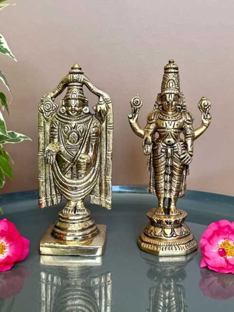 14cm Brass Tirupati Balaji Statue Small Venkateshwara Idol For Puja Mandir Perumal Srinivasa Figurine Spiritual Home Decor Gifts - image 1