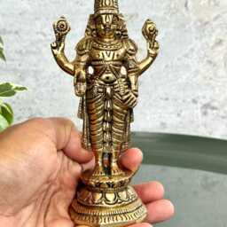14cm Brass Tirupati Balaji Statue Small Venkateshwara Idol For Puja Mandir Perumal Srinivasa Figurine Spiritual Home Decor Gifts - thumbnail 2