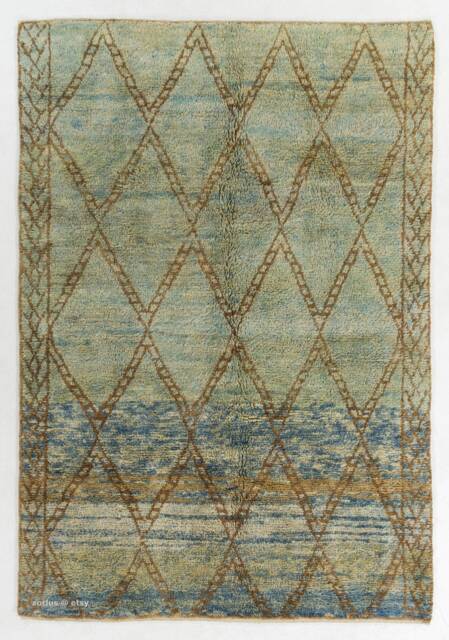 Handmade Aqua Berber Rug Moroccan Diamond Design, Natural Wool - image 1