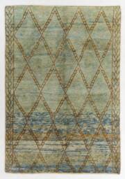 Handmade Aqua Berber Rug Moroccan Diamond Design, Natural Wool - thumbnail 1