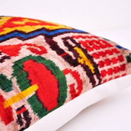 Multi Color Silk Velvet Ikat Pillow Cover, Home Decor - thumbnail 3